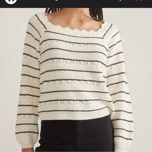 Marine Layer Square Neck Striped White and Black Sweater